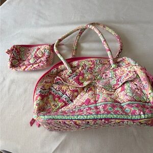 Vera Bradley Pink and Green Quilted Travel Bag Set